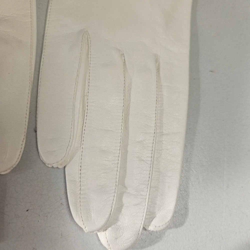 Vintage White Leather Opera Length Evening Gloves Size 7 Formal Wedding Long